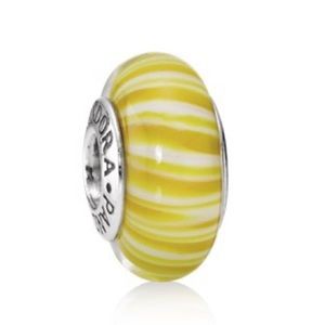 Authentic PANDORA Glass Yellow Candy Stripe Charm
